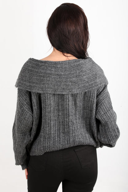 Offeria Kadın Madonna Yaka Kazak Antrasit