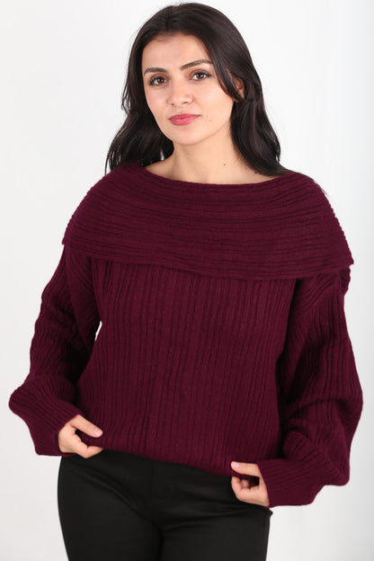 Offeria Kadın Madonna Yaka Kazak Bordo