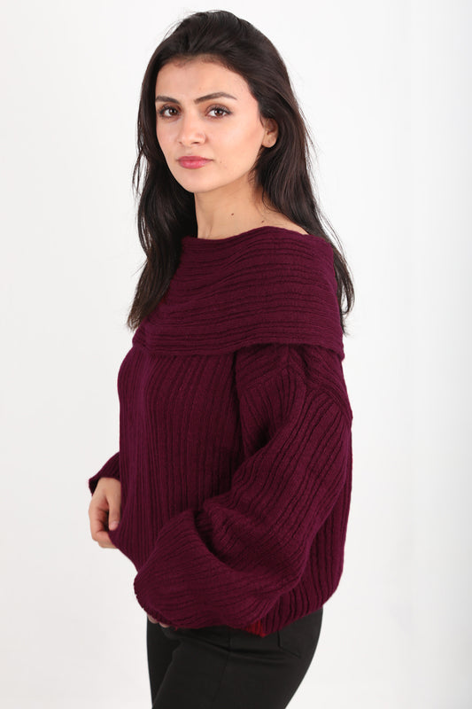 Offeria Kadın Madonna Yaka Kazak Bordo