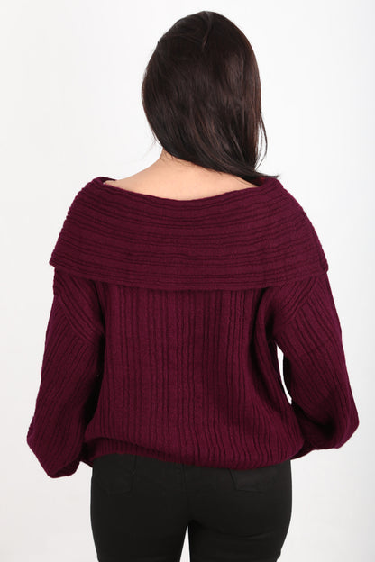 Offeria Kadın Madonna Yaka Kazak Bordo