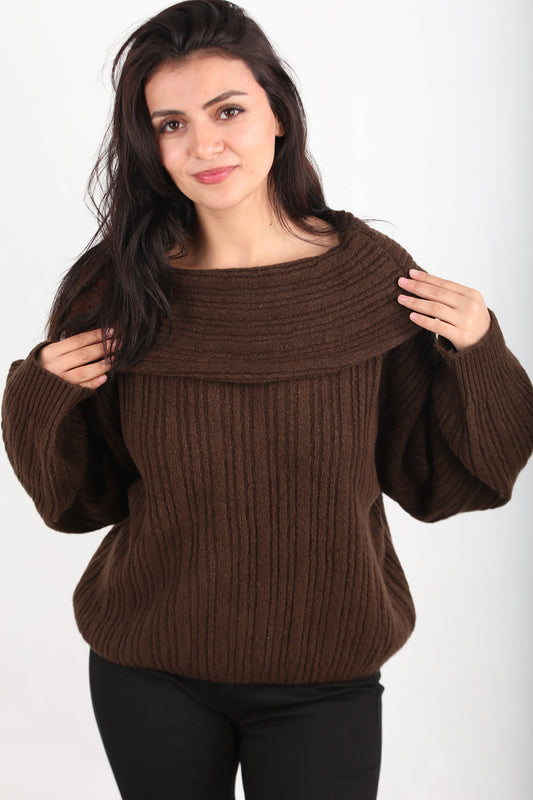 Offeria Kadın Madonna Yaka Kazak Kahverengi