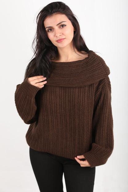 Offeria Kadın Madonna Yaka Kazak Kahverengi