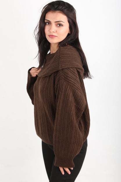 Offeria Kadın Madonna Yaka Kazak Kahverengi