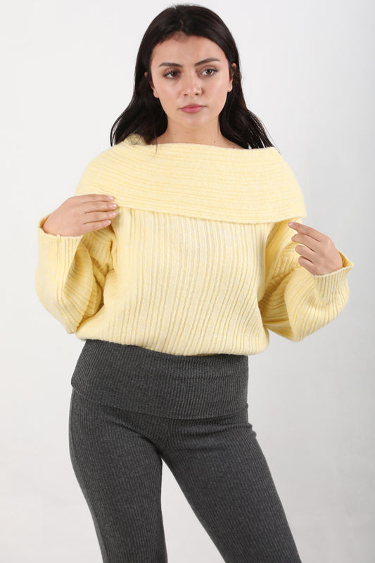 Offeria Kadın Madonna Yaka Kazak Sarı