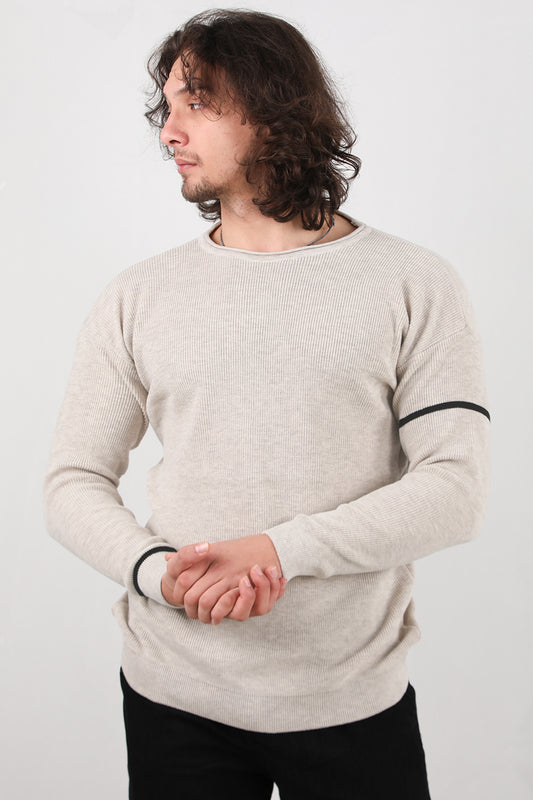 Stripeon Erkek Kol Çizgili Kazak Taş