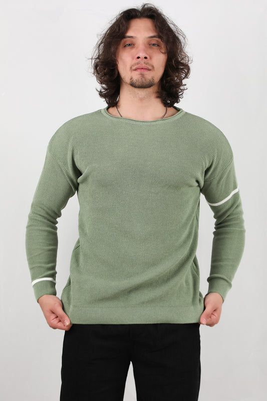 Stripeon Erkek Kol Çizgili Kazak Yeşil