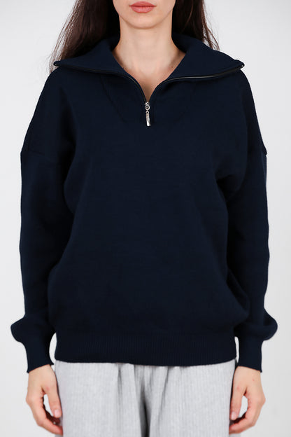 Kadın Yarım Fermuar Kazak Lacivert