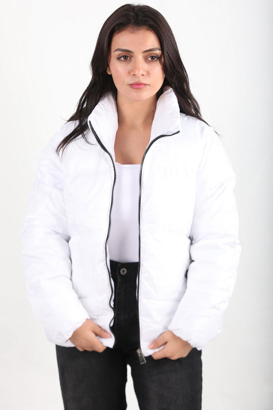 Snowra Kadın Ön Fermuarlı Şişme Mont Beyaz