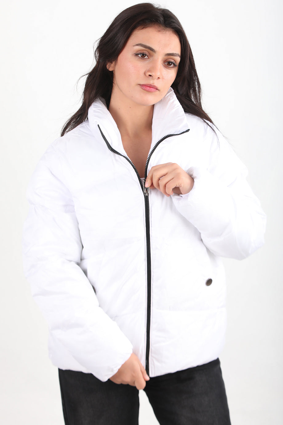 Snowra Kadın Ön Fermuarlı Şişme Mont Beyaz