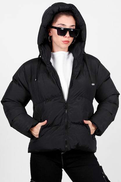 Kadın Oversize Kısa Mont Siyah