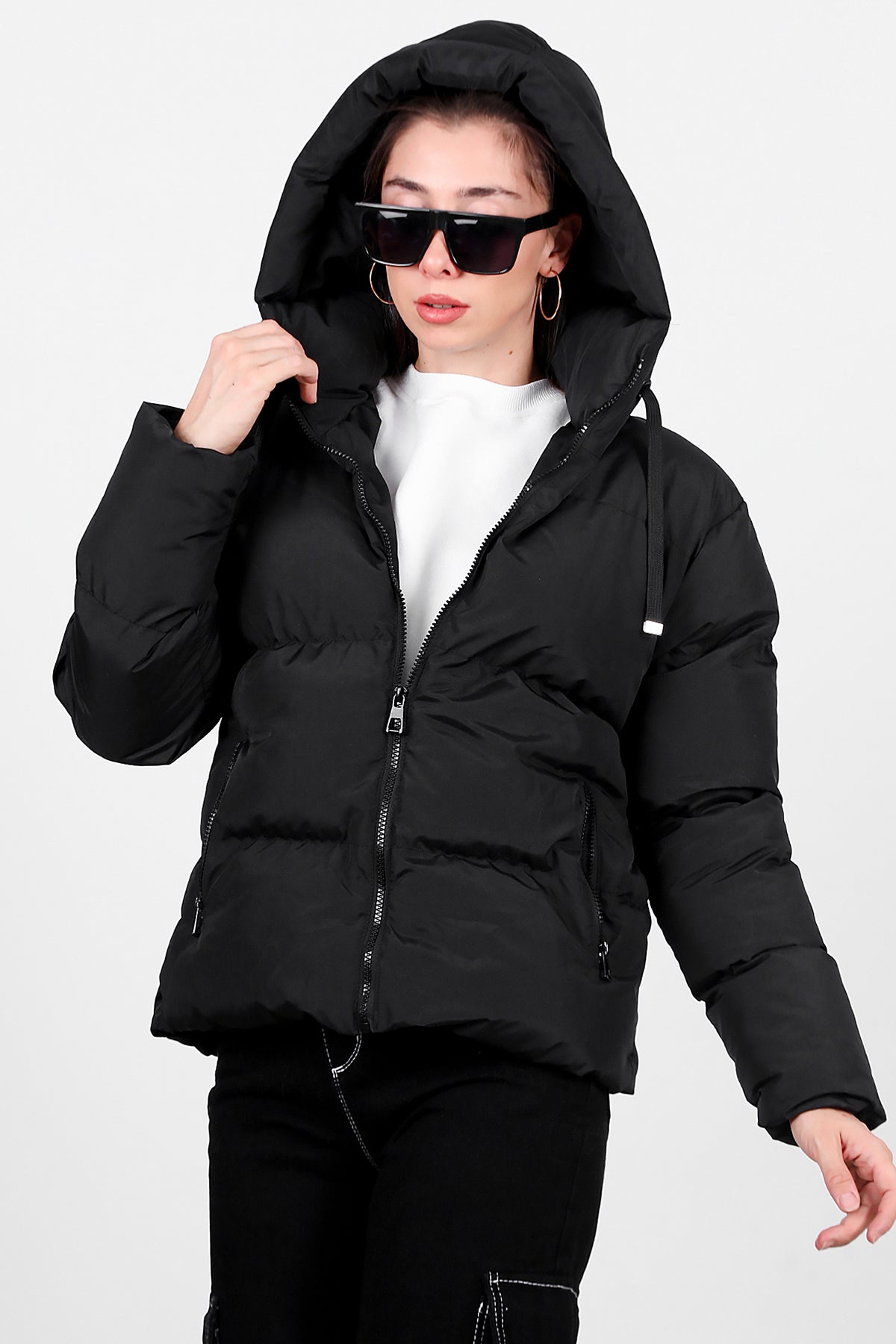 Kadın Oversize Kısa Mont Siyah