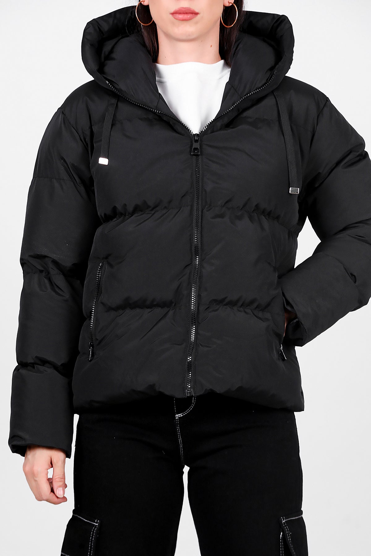 Kadın Oversize Kısa Mont Siyah