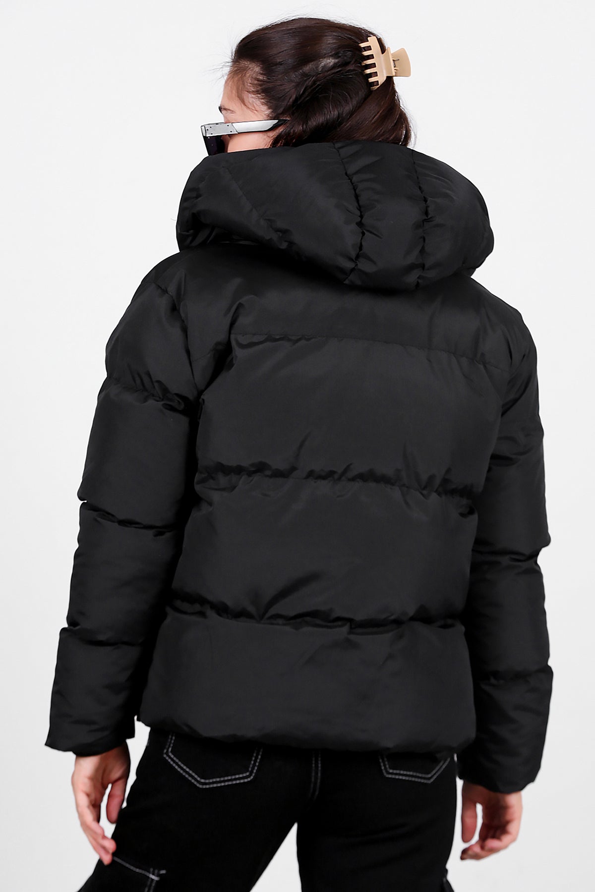 Kadın Oversize Kısa Mont Siyah
