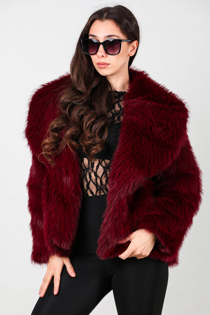 Kadın Kemerli Kürk Mont Bordo