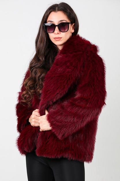 Kadın Kemerli Kürk Mont Bordo