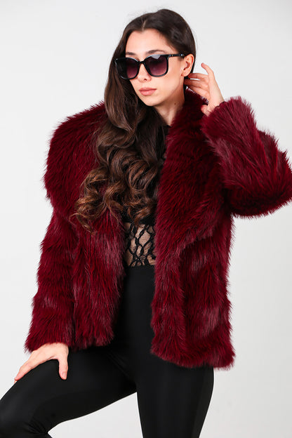 Kadın Kemerli Kürk Mont Bordo