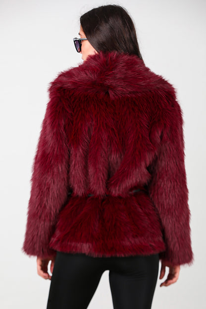 Kadın Kemerli Kürk Mont Bordo