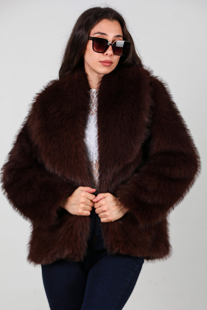 Kadın Kemerli Kürk Mont Kahverengi