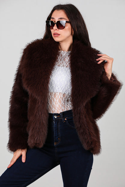 Kadın Kemerli Kürk Mont Kahverengi