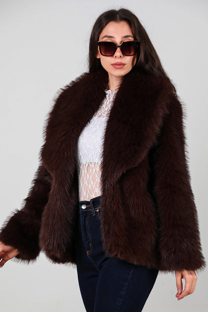 Kadın Kemerli Kürk Mont Kahverengi