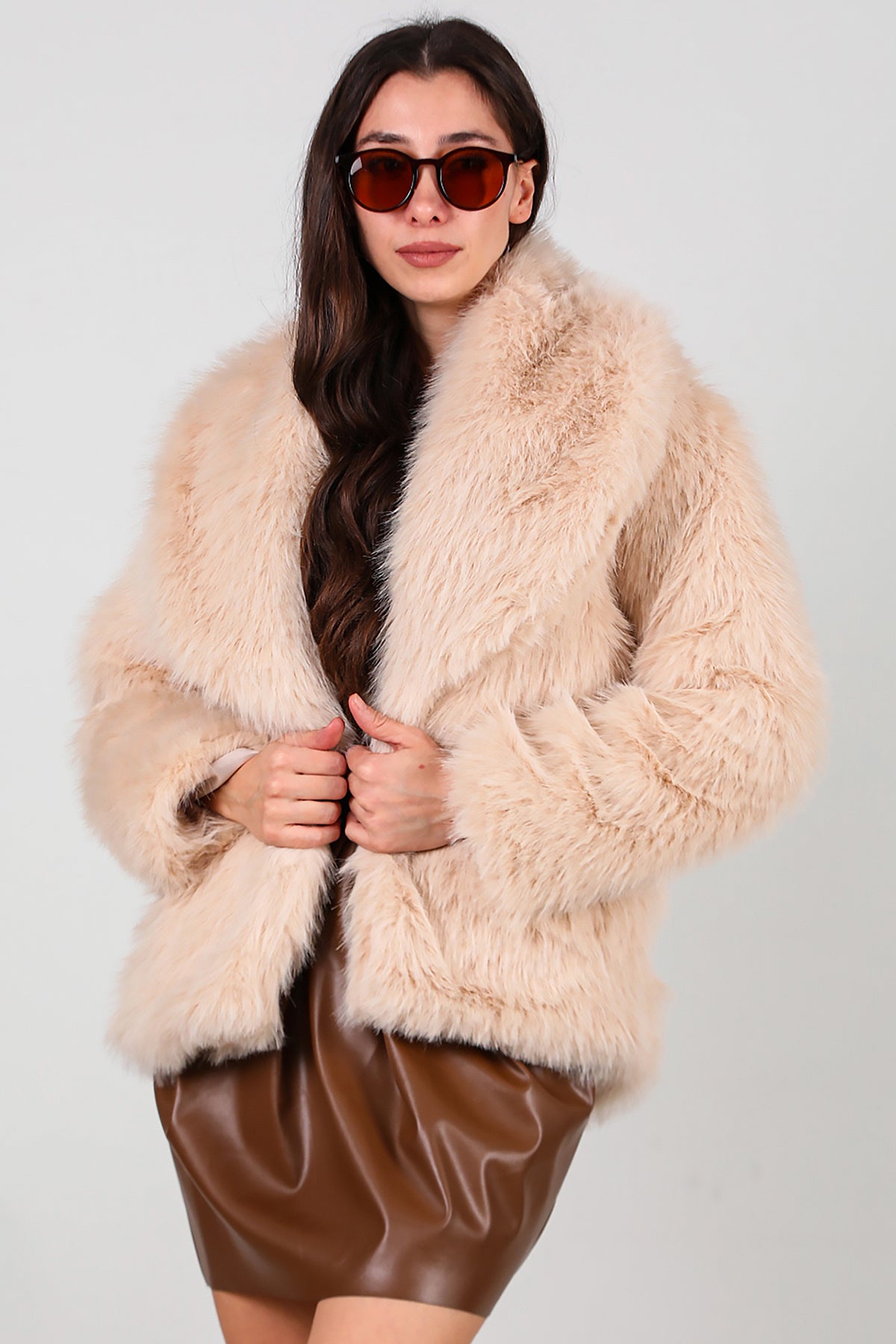 Kadın Kemerli Kürk Mont Taş