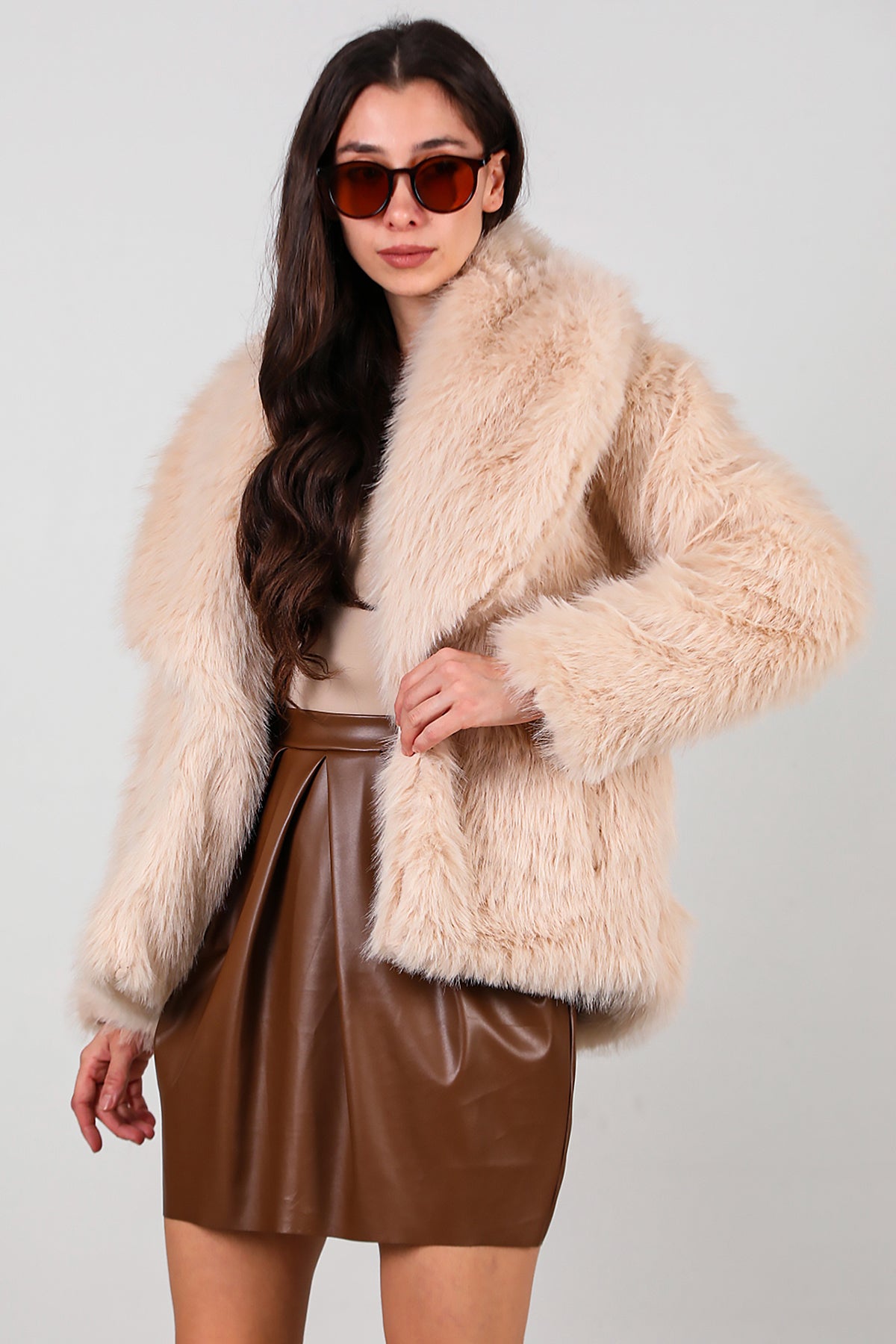 Kadın Kemerli Kürk Mont Taş