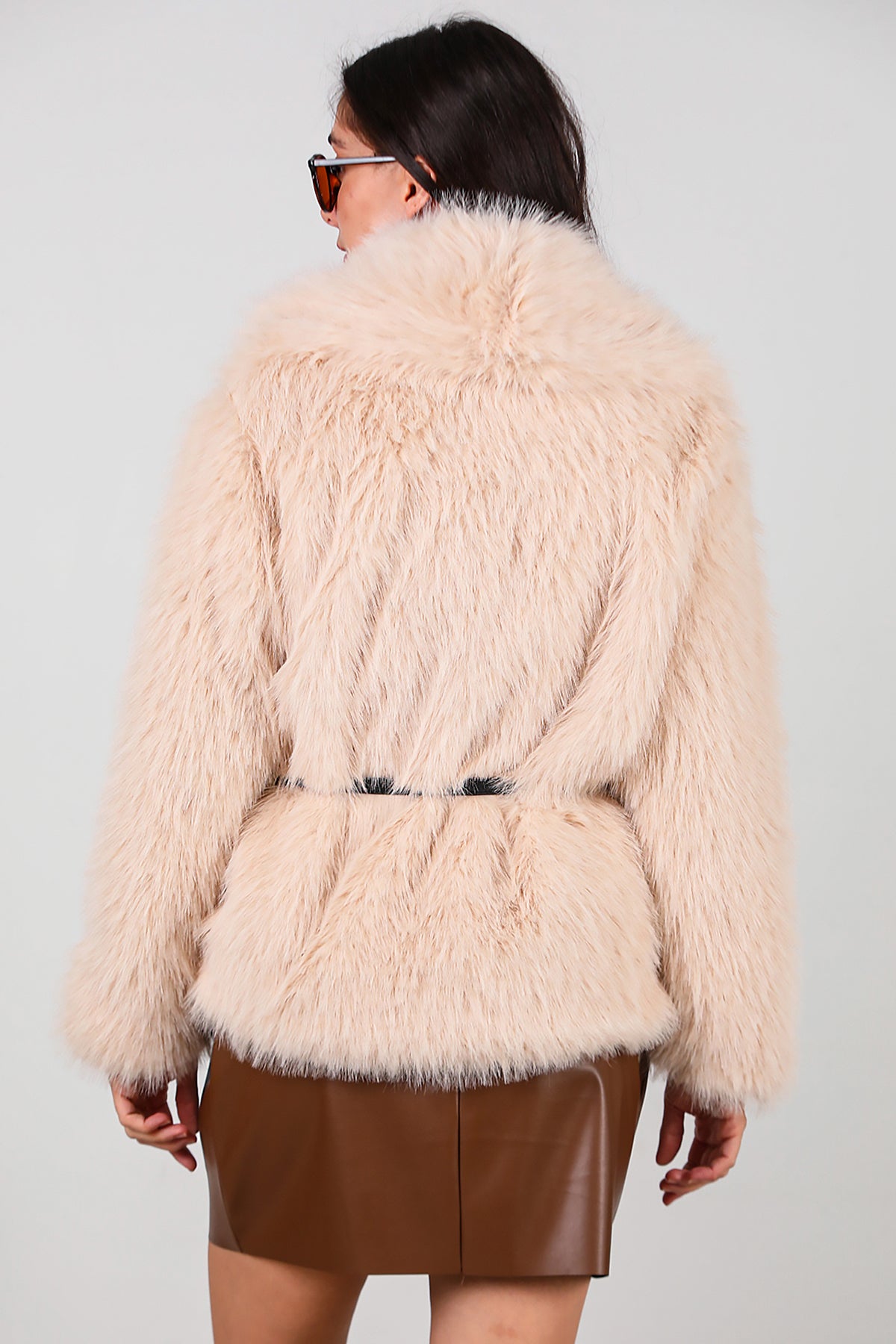 Kadın Kemerli Kürk Mont Taş