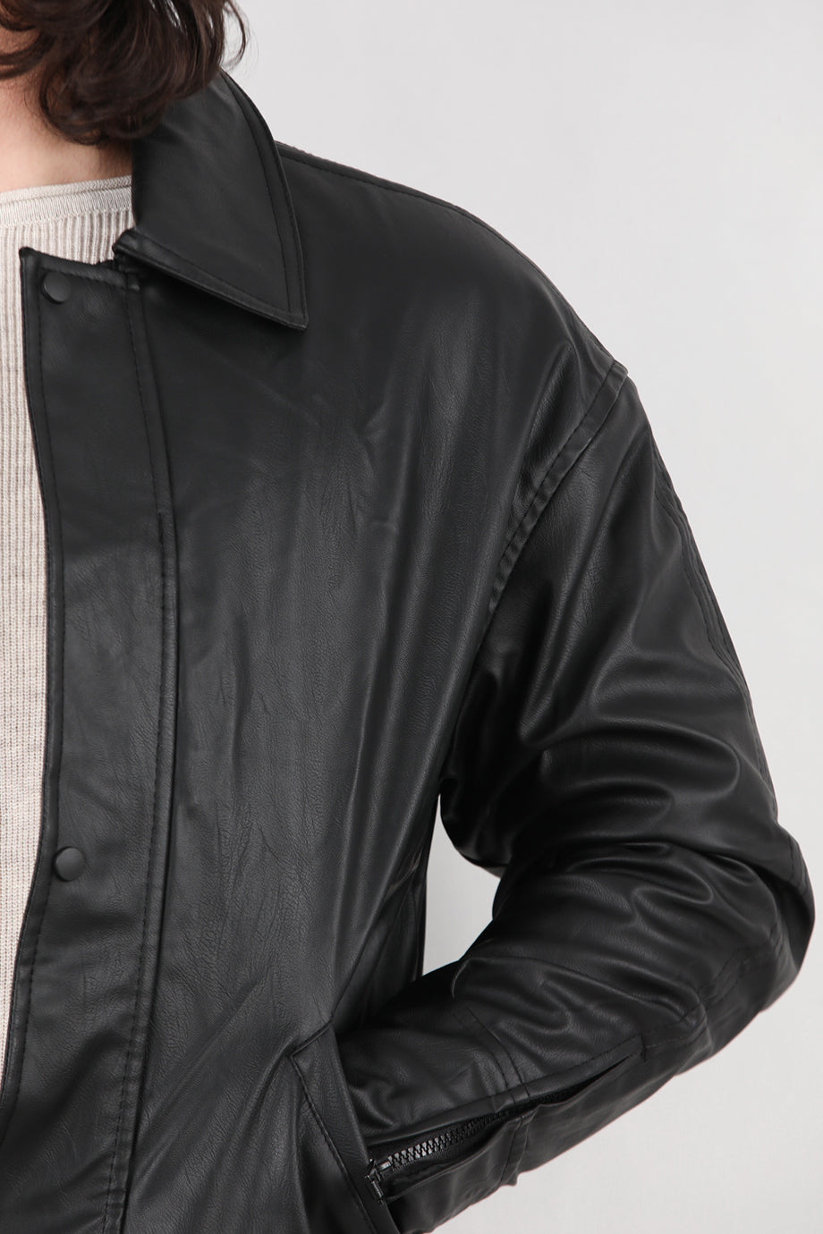 Widehide Erkek Geniş Kalıp Deri Mont Siyah