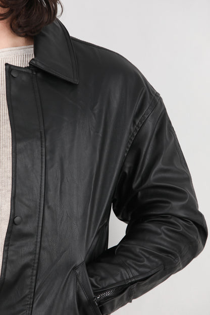 Widehide Erkek Geniş Kalıp Deri Mont Siyah