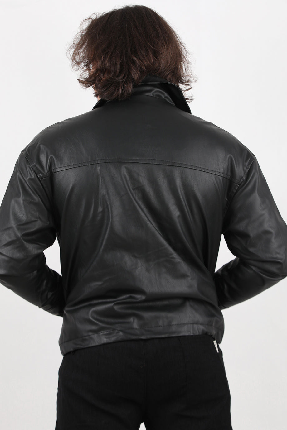 Widehide Erkek Geniş Kalıp Deri Mont Siyah