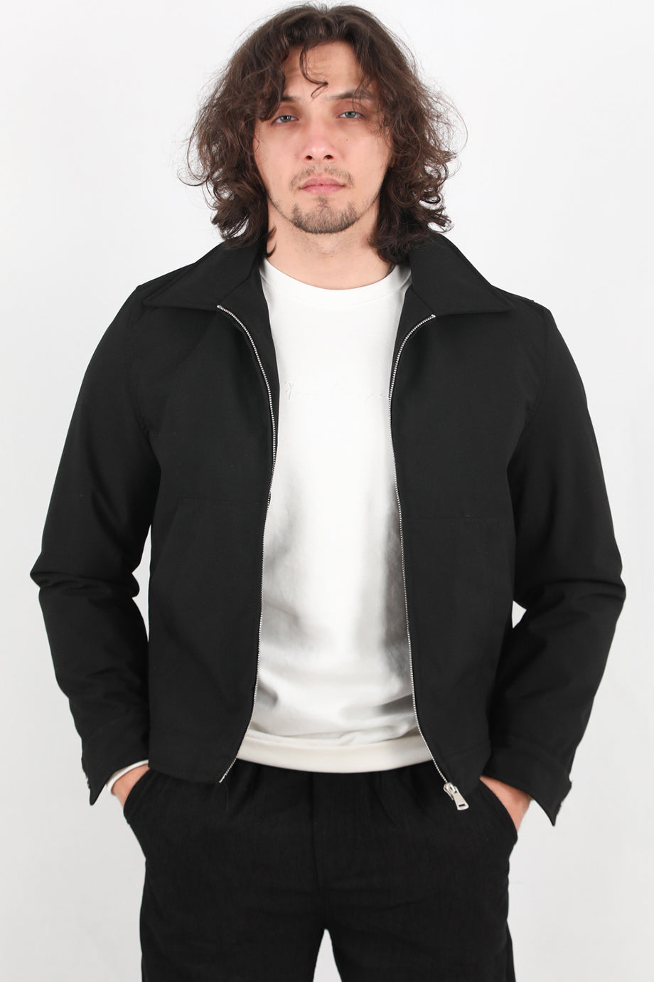 Sentinel Erkek Gabardin Pilot Yaka Mont Siyah