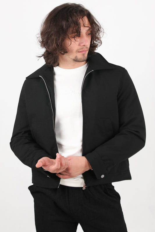 Sentinel Erkek Gabardin Pilot Yaka Mont Siyah