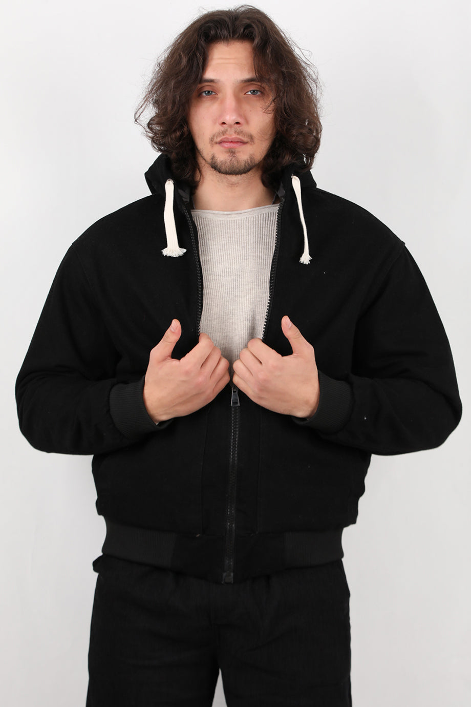 Jeanhood Erkek Kapşonlu Kot Mont Siyah