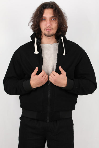 Jeanhood Erkek Kapşonlu Kot Mont Siyah