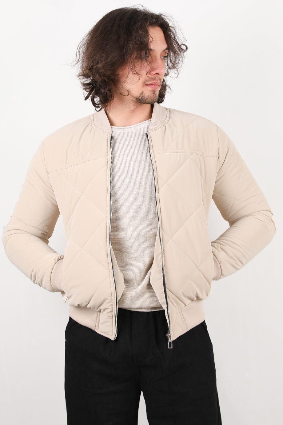 Ribbed Erkek Kol Bel Manşetli Mont Taş