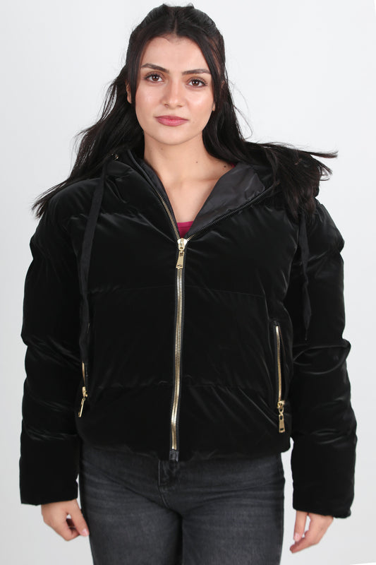 Hoodwarm Kadın Kapşonlu Kısa Şişme Mont Siyah