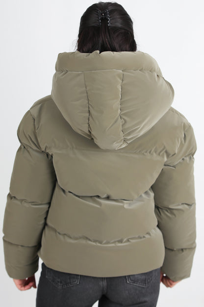 Hoodwarm Kadın Kapşonlu Kısa Şişme Mont Haki