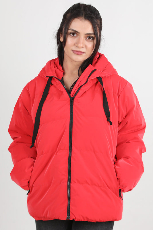 Glowhood Kadın Kapşonlu Parlak Mont Kırmızı