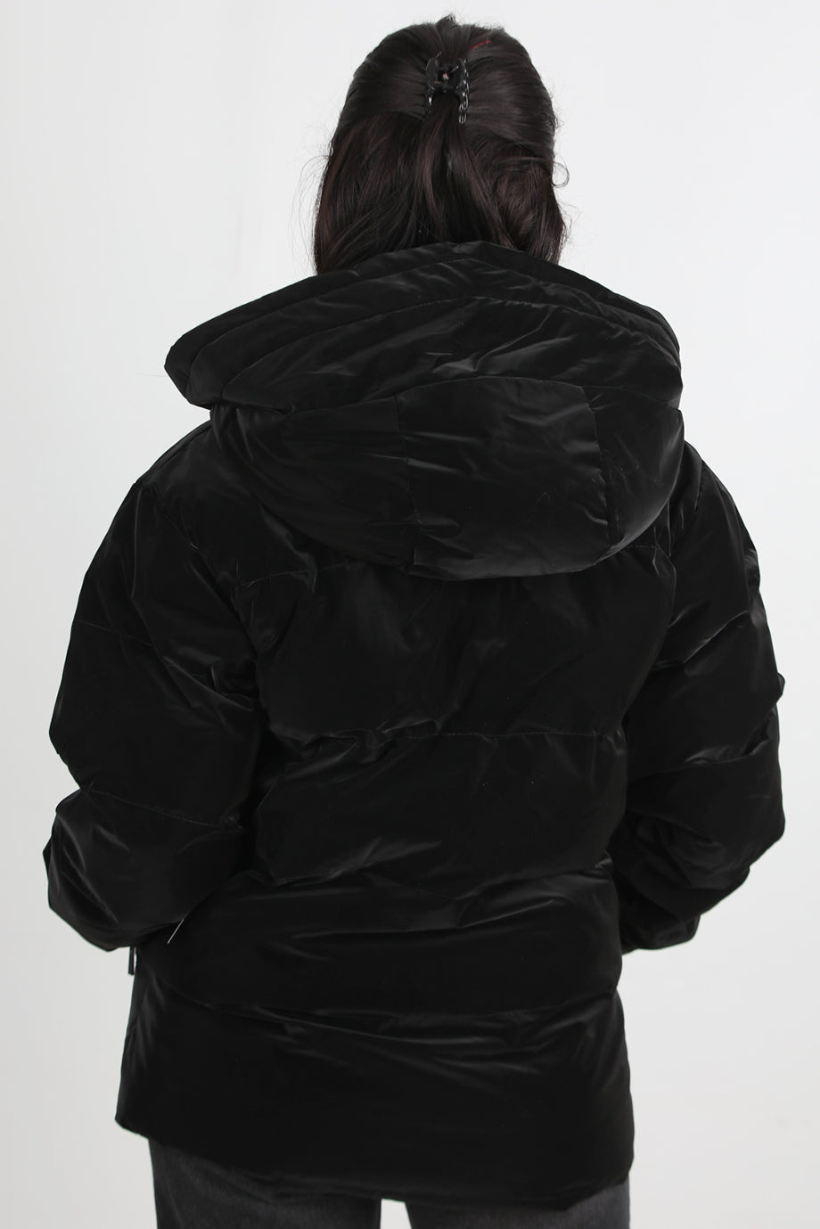 Glowhood Kadın Kapşonlu Parlak Mont Siyah