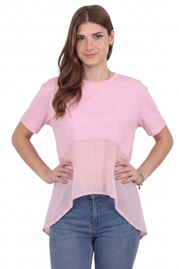 Kadın Tencel Garnili Bluz  Pembe