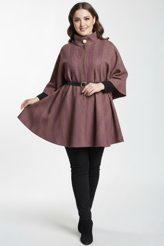 Woolcape Büyük Beden Ekoseli Kaşe Panço Bordo