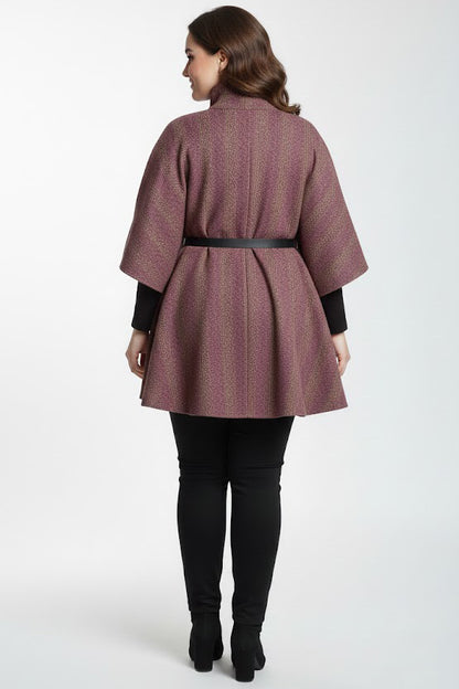 Woolcape Büyük Beden Ekoseli Kaşe Panço Bordo