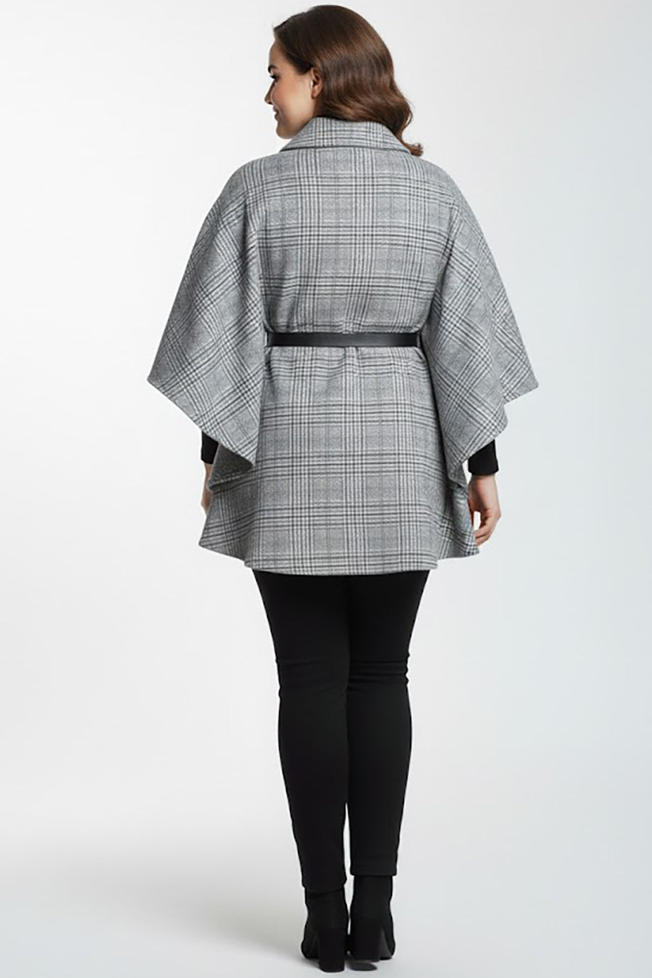 Woolcape Büyük Beden Ekoseli Kaşe Panço Gri