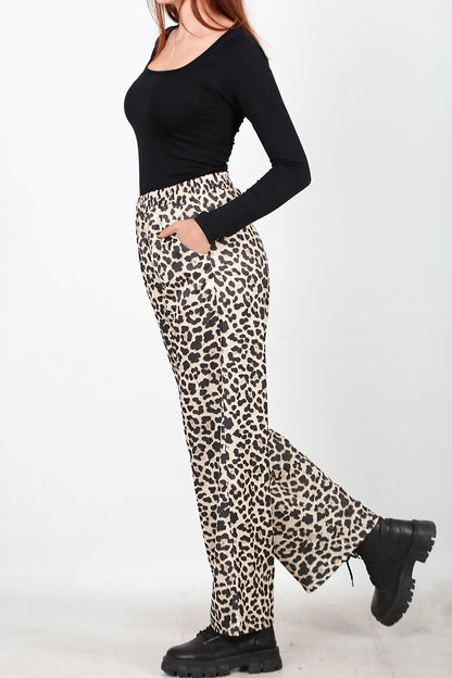 Kadın Leoparlı Pantolon Bej