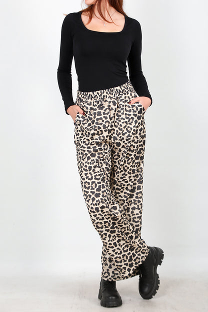 Kadın Leoparlı Pantolon Bej