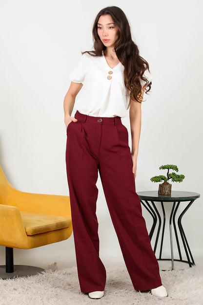 Kadın Bol Paça Kumaş Pantolon Bordo
