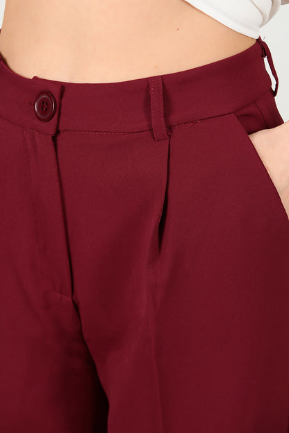 Kadın Bol Paça Kumaş Pantolon Bordo