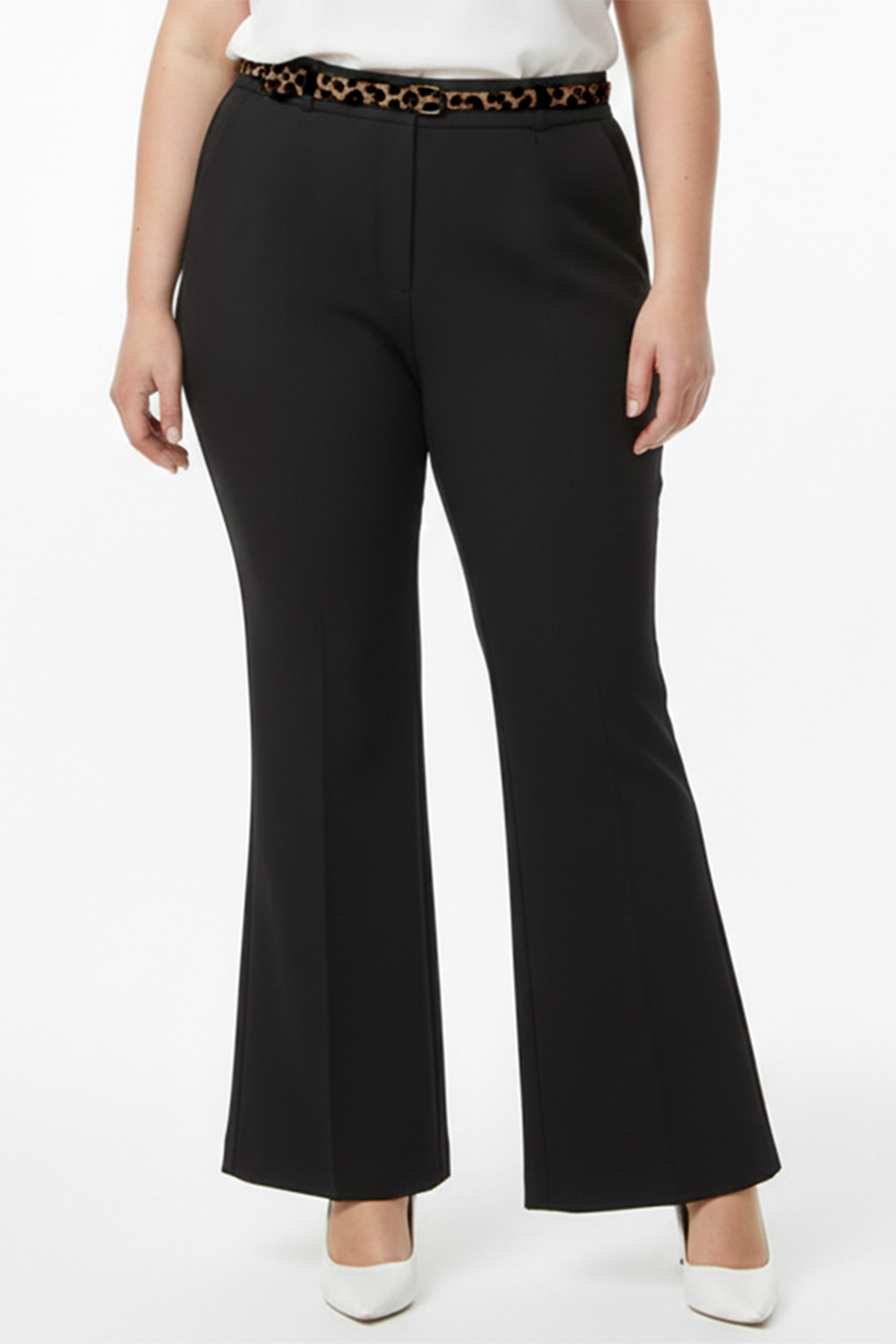 Leopelle Kadın Leopar Kemerli İspanyol Paça Pantolon Siyah