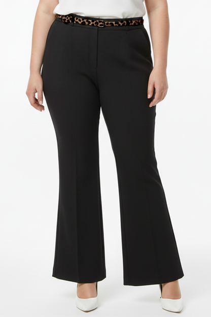 Leopelle Kadın Leopar Kemerli İspanyol Paça Pantolon Siyah