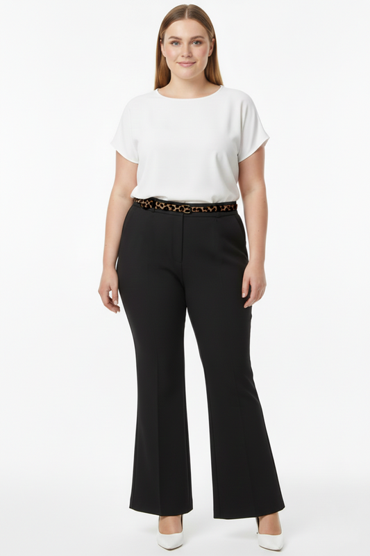 Leopelle Kadın Leopar Kemerli İspanyol Paça Pantolon Siyah